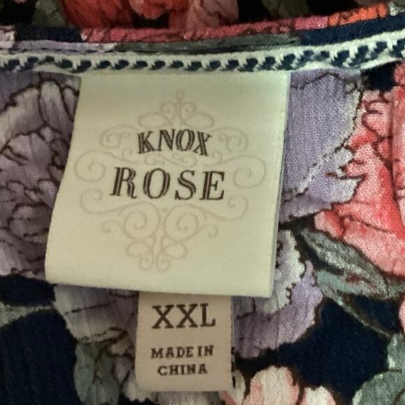 Knox Rose Multicolor Floral V-neck Button Short Sleeve Tie Waist Midi Dress XXL - Picture 3 of 4